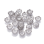 201 Stainless Steel Fancy Bead Caps, Flower, Stainless Steel Color, 9x2mm, Hole: 1.8mm(STAS-L234-002P)