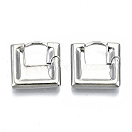 Brass Huggie Hoop Earrings, Square, Nickel Free, Real Platinum Plated, 19x18.5x3mm, Pin: 1mm(EJEW-N011-42P-NF)