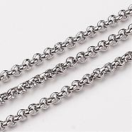 304 Stainless Steel Rolo Chains, Belcher Chain, Unwelded, Stainless Steel Color, 2x2mm(CHS-K001-99A)