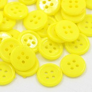 Acrylic Sewing Buttons, Plastic Shirt Buttons for Costume Design, 4-Hole, Dyed, Flat Round, Yellow, 17x2mm, Hole: 1mm(BUTT-E076-B-10)