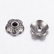 5-Petal 304 Stainless Steel Bead Cap, Flower, Stainless Steel Color, 4x1mm, Hole: 1mm(X-STAS-N0005-01P)