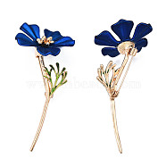 Flower Enamel Pin, Light Gold Plated Alloy Badge for Backpack Clothes, Nickel Free & Lead Free, Dark Blue, 68x32.5mm, Pin: 0.7mm(JEWB-N007-157B)