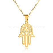 Hollow Hamsa Hand Pendant Necklace, Stainless Steel Cable Chain Necklaces for Women(DQ3494-1)