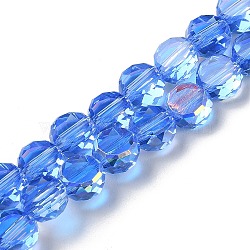 Transparent Electroplate Glass Beads Strands, AB Color Plated, Faceted, Half Round, Cornflower Blue, 7.2x7.5x4mm, Hole: 1.5mm, about 80pcs/strand, 22.05''(56cm)(GLAA-Q099-D01-01)