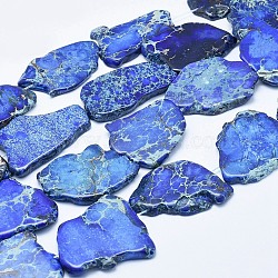 Natural Imperial Jasper Beads Strand, Dyed, Nuggets, Cornflower Blue, 20~62x15~50x4~7mm, Hole: 1~1.5mm, 7~11pcs/strand, 15.35 inch~16.14 inch(39~41cm)(G-E444-11B)