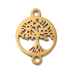 304 Stainless Steel Connector Charms, Flat Round with Tree of Life Links, Golden, 21x15x1mm, Hole: 1.8mm(STAS-D013-02D-G)