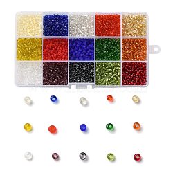 180G 15 Colors Glass Seed Beads, Transparent Colours, Round, Mixed Color, 6/0, 4~5x2.5~4.5mm, Hole: 1.2~1.5mm, 12g/color(SEED-JQ0003-01A-4mm)