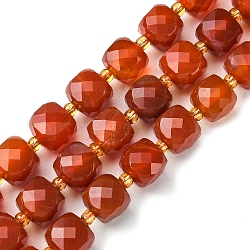 Natural Carnelian Beads Strands, with Seed Beads, Faceted Cube, 8~9x8~9x8~9mm, Hole: 0.9~1mm, about 35~39pcs/strand, 14.80''~15.16''(37.6~38.5cm)(G-Q010-A17-01)