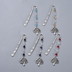 Alloy Bookmarks, with Glass Beads, Tree, Antique Silver, Mixed Color, 101.5mm(AJEW-JK00150)