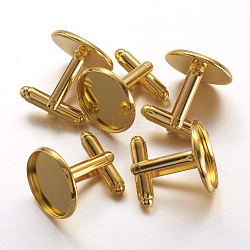 Brass Cufflinks, Cuff Button, with Tray, Golden, 18x18mm, Tray: 16mm(KK-E464-G)