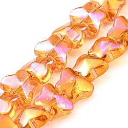 Full Rainbow Plated Electroplate Transparent Glass Beads Strands, Butterfly, Dark Orange, 8x10x6mm, Hole: 1mm, about 90pcs/strand, 10.08 inch(25.6cm)(EGLA-G037-11A-FR04)