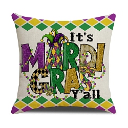 Mardi Gras Carnival Theme Linen Pillow Covers, Cushion Cover, for Couch Sofa Bed, Square, Word, 450x450x5mm(AJEW-H146-02B)
