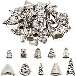 50Pcs 10 Style Tibetan Style Alloy Bead Cone & Caps, Antique Silver, 12~24x11~20x6~12mm, Hole: 1~10mm, 5pcs/style(FIND-NB0003-16)