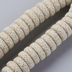 Natural Lava Rock Beads Strands, Dyed, Flat Round/Disc, Beige, 15~16x5~6mm, Hole: 2mm, about 34 pcs/Strand, 7.80''(19.8 cm)(G-F671-02B-02)