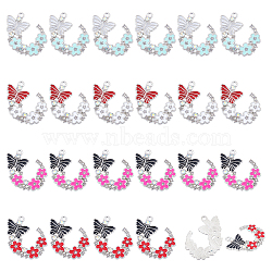 Nbeads 24Pcs 4 Colors Alloy Rhinestone Pendants, with Enamel, Platinum, Butterfly with Flower, Mixed Color, 22x29x2mm, Hole: 1.8mm, 6pcs/color(FIND-NB0001-90)