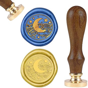 DIY Wood Wax Seal Stamp, Moon Pattern, 90mm, Stamps: 25x14.5mm