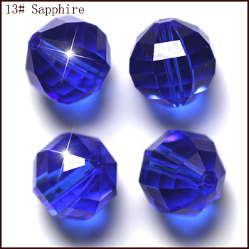 Imitation Austrian Crystal Beads, Grade AAA, Faceted, Round, Blue, 8mm, Hole: 0.9~1mm