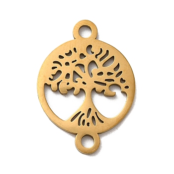 304 Stainless Steel Connector Charms, Flat Round with Tree of Life Links, Golden, 21x15x1mm, Hole: 1.8mm