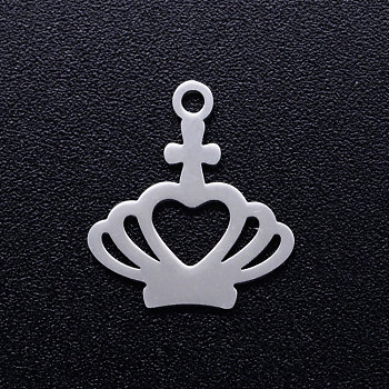 201 Stainless Steel Pendants, Crown, Stainless Steel Color, 15x13.5x1mm, Hole: 1.5mm