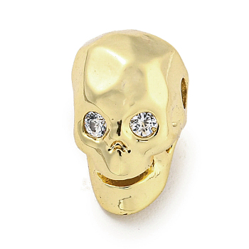 Brass Micro Pave Clear Cubic Zirconia Beads, Skull, Real 18K Gold Plated, 8.5x7.5x9mm, Hole: 1.6mm