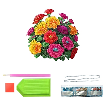 Flower DIY Diamond Painting Kit, Including Acrylic Rhinestones Bag, Diamond Sticky Pen, Tray Plate, Metal Chain, Glue Clay and Canvas, Colorful, 150x150mm