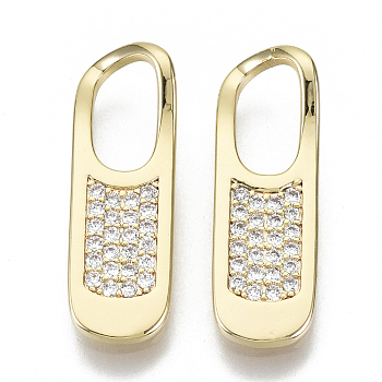 Brass Micro Pave Cubic Zirconia Pendants, Nickel Free, Rectangle, Clear, Real 18K Gold Plated, 23x7x2mm, Hole: 9x4.5mm