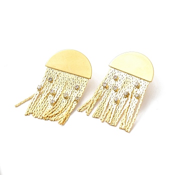 Cubic Zirconia Half Round Dangle Stud Earring, Brass Tassel Drop Earrings for Women, Golden, 39.5x23.5mm, Pin: 0.8mm