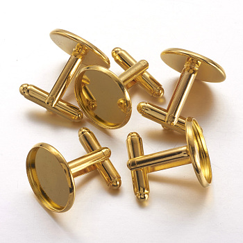 Brass Cufflinks, Cuff Button, with Tray, Golden, 18x18mm, Tray: 16mm