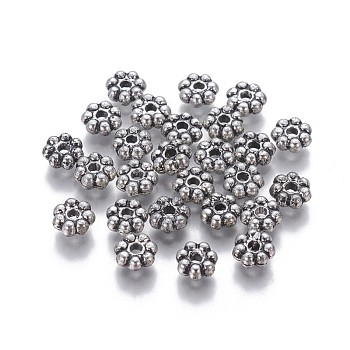 CCB Plastic Spacer Beads, Flower, Antique Silver, 6.2x2.3mm, Hole: 1.6mm