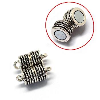 Alloy Magnetic Clasps with Loops, Column, Antique Silver, 17.5x8.5x8.5mm, Hole: 2mm