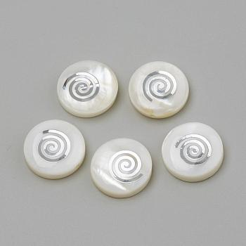 Natural Freshwater Shell Beads, Flat Round & Vortex, Platinum, 15x4mm, Hole: 1mm