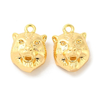 Brass Charms, Tiger, Real 18K Gold Plated, 12x9x6mm, Hole: 1.4mm