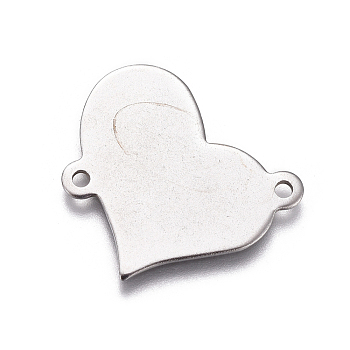201 Stainless Steel Stamping Blank Tag Links connectors, Heart, Stainless Steel Color, 20x21x0.8mm, Hole: 1.4mm