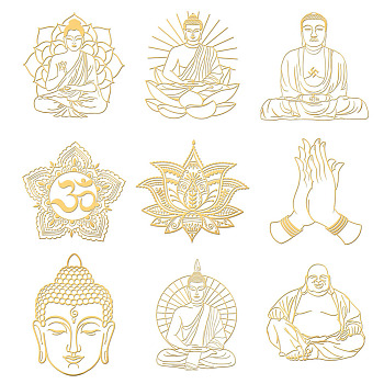 Nickel Decoration Stickers, Metal Resin Filler, Epoxy Resin & UV Resin Craft Filling Material, Buddha, 40x40mm, 9 style, 1pc/style, 9pcs/set