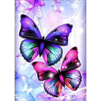 DIY Butterfly Theme Diamond Painting Kits, Including Canvas, Resin Rhinestones, Diamond Sticky Pen, Tray Plate and Glue Clay, Butterfly Pattern, 400x300mm