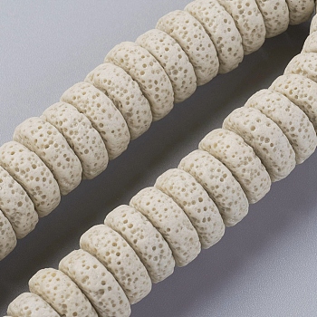 Natural Lava Rock Beads Strands, Dyed, Flat Round/Disc, Beige, 15~16x5~6mm, Hole: 2mm, about 34 pcs/Strand, 7.80''(19.8 cm)