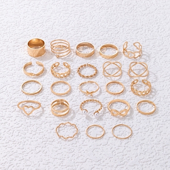 23Pcs 23 Style Heart & Butterfly & Criss Cross & Infinity Alloy Finger Rings Set, Stackable Thin Rings with Imitation Pearl for Women, Golden, Inner Diameter: 14~18mm, 1Pc/style