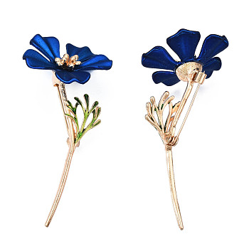 Flower Enamel Pin, Light Gold Plated Alloy Badge for Backpack Clothes, Nickel Free & Lead Free, Dark Blue, 68x32.5mm, Pin: 0.7mm