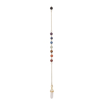 Bullet & Round Gemstone Dowsing Pendulums, with 304 Stainless Steel Cable Chains, Golden, 298mm, Hole: 2mm