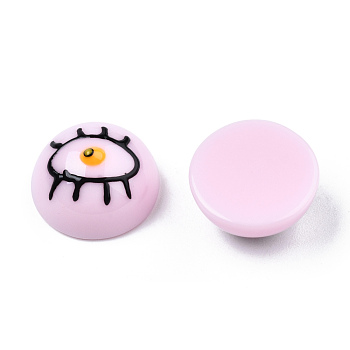 Opaque Resin Enamel Cabochons, Half Round with Black Eye, Pearl Pink, 15x8mm