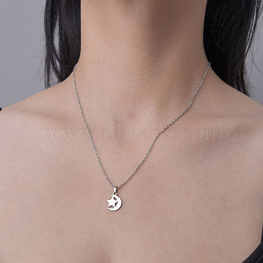 201 Stainless Steel Moon with Star Pendant Necklace(NJEW-OY001-31)-2