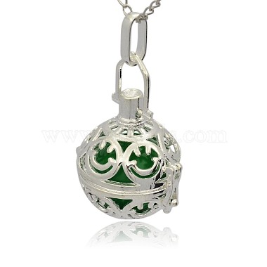 Silver Color Plated Brass Hollow Round Cage Pendants(KK-J216-13S)-2