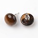 Half Round Dome Natural Tiger Eye Stud Earrings(EJEW-L171-01)-1