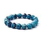 Ocean White Jade Round Beaded Stretch Bracelets, Blue, Inner Diameter: 2-1/8 inch(5.3cm)(BJEW-G019-4)