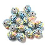 Hand Painted Opaque Acrylic with Enamel Beads, Cartoon, Dark Gray, 15x18~19x19~19.5mm, Hole: 2.7mm(MACR-D031-04B)