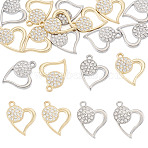 16Pcs 2 Colors Rack Plating Alloy Micro Pave Rhinestone Pendants, Heart, Platinum & Golden, 22x17x2.5mm, Hole: 1.8mm, 8pcs/color(FIND-TA0010-16)