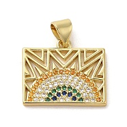 Brass Micro Pave Cubic Zirconia Pendants, Rectangle with Rainbow, Real 14K Gold Plated, 15.5x18x1.5mm, Hole: 4.5x3.5mm(KK-E091-09G)