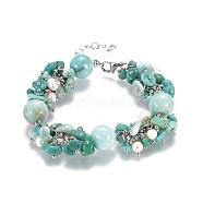 Natural Amazonite Beads Bracelets, with Natural Pearls and 304 Stainless Steel Lobster Claw Clasps, Packing Box, 7-1/4 inch(18.3cm)(BJEW-JB04161)