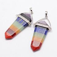 Natural Gemstones Pendants, with Brass Findings, Cone Pendulum, Platinum, 55~65x29x6mm, Hole: 5x7mm(G-O154-01)