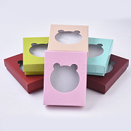Cardboard Jewelry Boxes, for Ring, Necklace, Earring, with Bear Shape Clear Window and Sponge Inside, Rectangle, Mixed Color, 9.3x7.2~7.3x2.5cm(CBOX-N012-16)